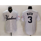 New York Yankees #3 Babe Ruth White AmberGomez Pinstripe Fashion Cool Base Jersey 3