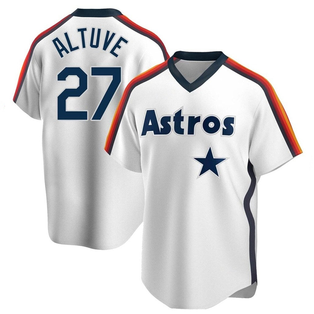 Houston Astros #27 Jose Altuve Player White AmberGomez Cooperstown Collection T-shirt Stitched Jerseys