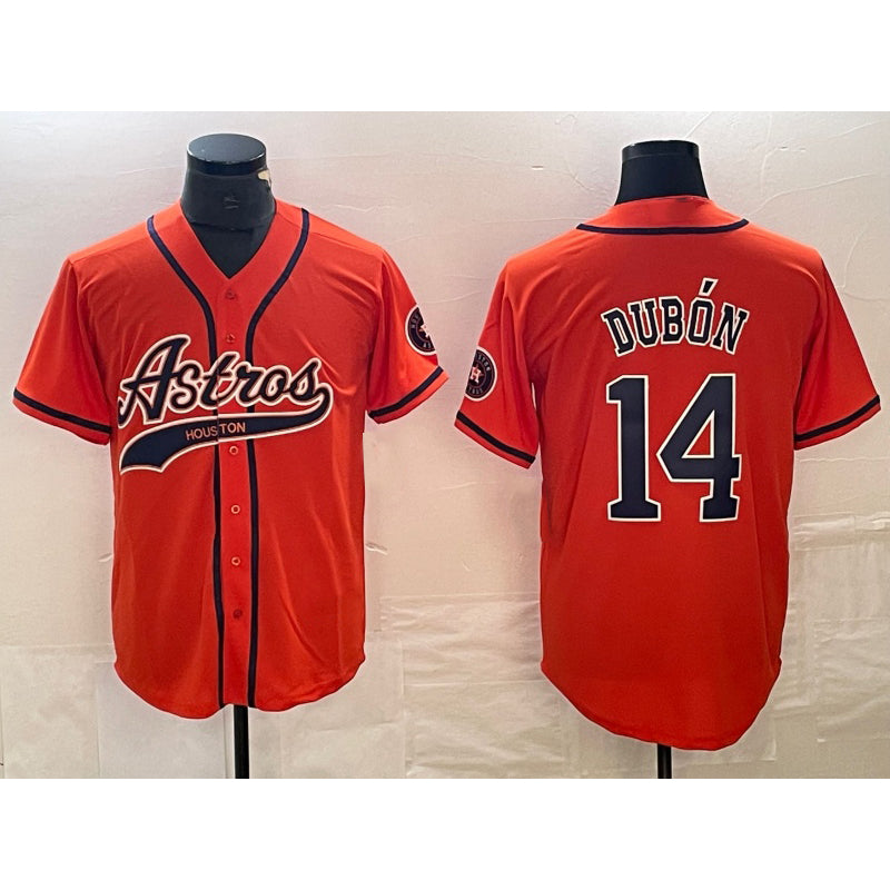 Houston Astros #14 Mauricio Dubon Orange AmberGomez With Patch Cool Base Stitched Jersey