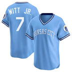 Kansas City Royals #7 Bobby Witt Jr. Player Light Blue AmberGomez Limited Throwback Cooperstown Collection T-shirt Stitched Jerseys