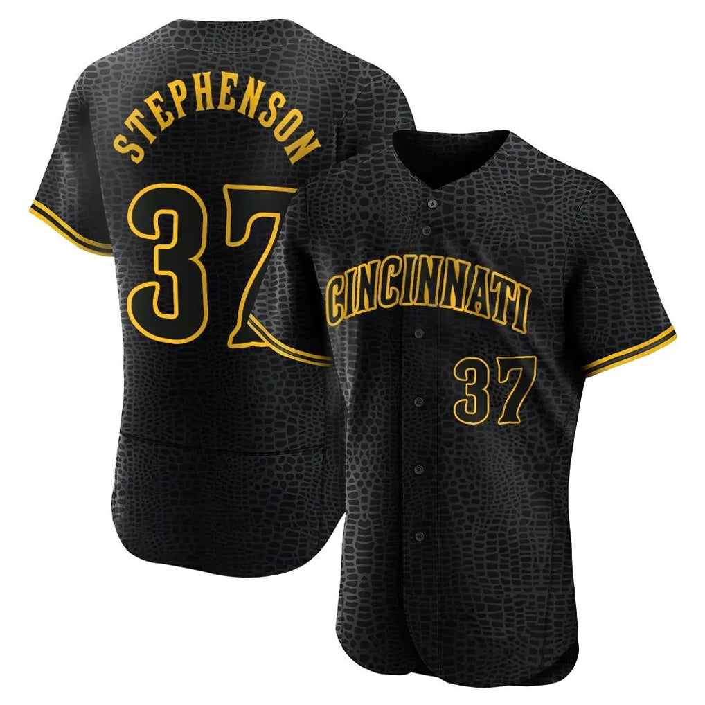 Cincinnati Reds #37 Tyler Stephenson Player Black AmberGomez Snake Skin City Limited Elite Home Stitched Jerseys