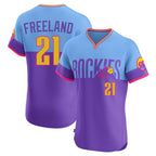Colorado Rockies #21 Kyle Freeland Player Purple-Light Blue AmberGomez City Connect Limited Elite Home T-shirt Stitched Jerseys