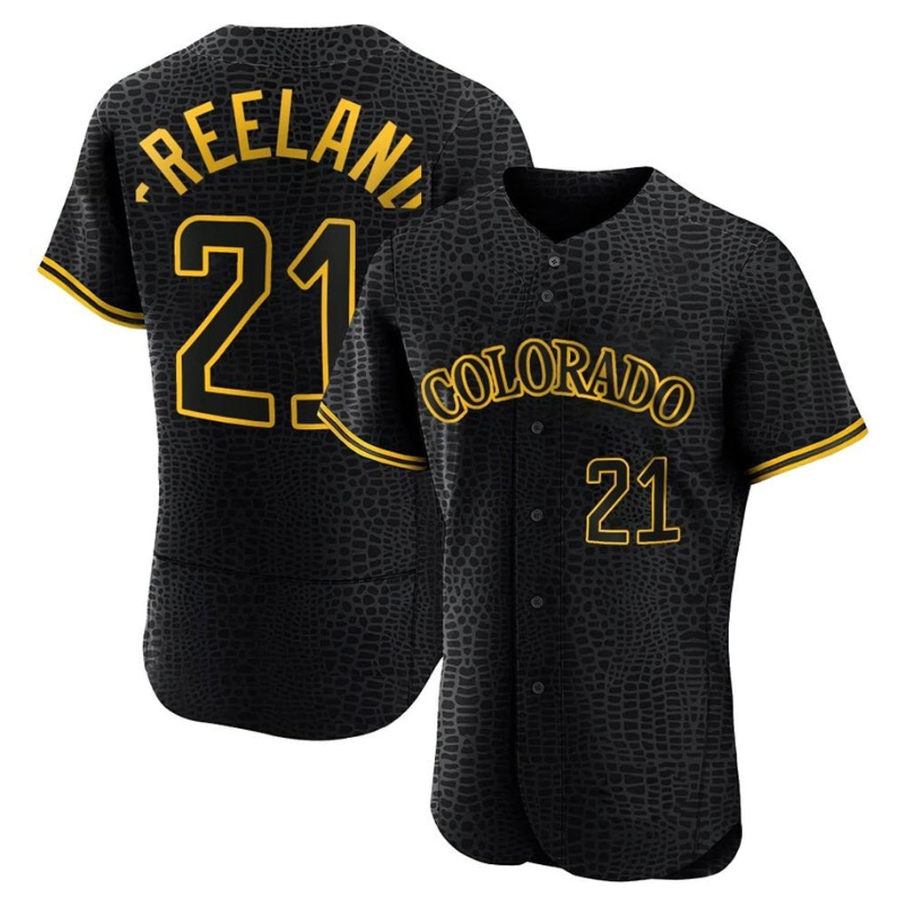 Colorado Rockies #21 Kyle Freeland Player Black AmberGomez Snake Skin City Limited Elite Home Stitched Jerseys