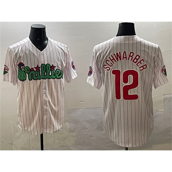 Philadelphia Phillies #12 Kyle Schwarber White AmberGomez Phanatic Cool Base Stitched Jersey