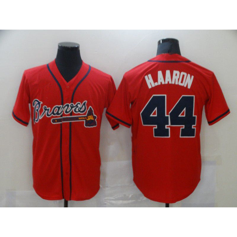 Atlanta Braves #44 Hank Aaron Red AmberGomez Game Jerseys