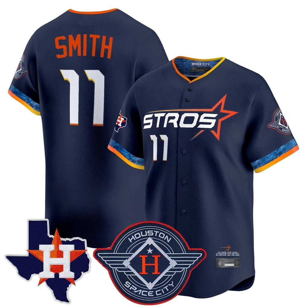Houston Astros #11 Cam Smith Player Navy AmberGomez City Connect Texas Patch Vapor Premier Limited Home Stitched Jerseys