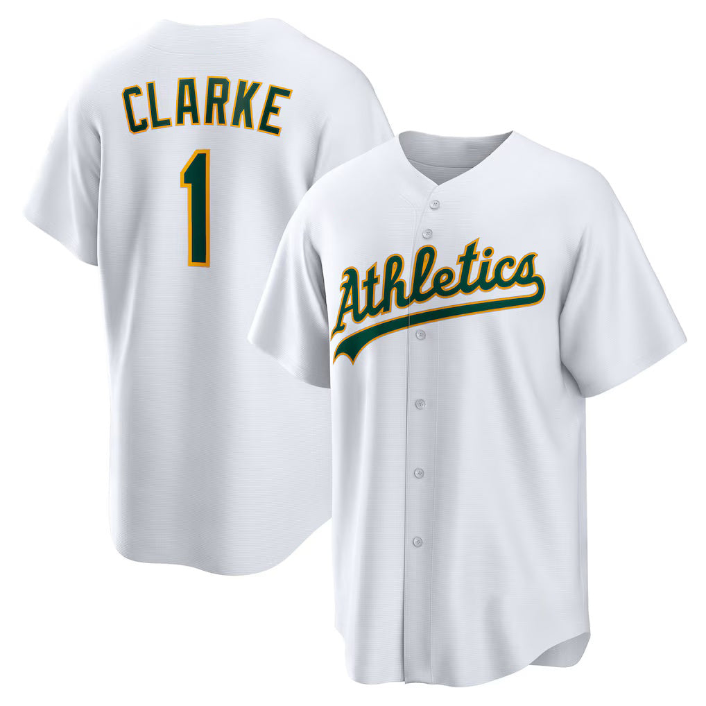 Oakland Athletics #1 Denzel Clarke White AmberGomez Home Replica Jersey