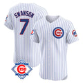 Chicago Cubs #7 Dansby Swanson Player White AmberGomez 150th Anniversary Limited Elite Home Game Stitched Jerseys