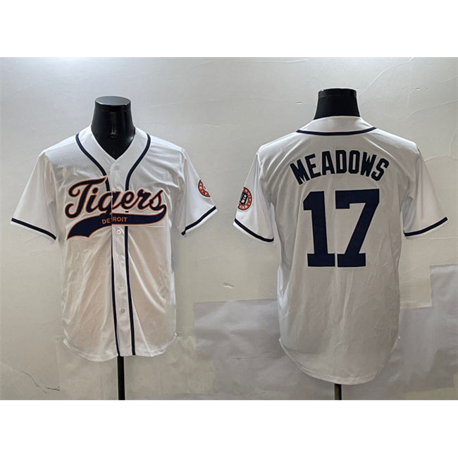 Detroit Tigers #17 Parker Meadows White AmberGomez With Patch Cool Base Stitched Jersey