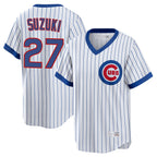 Chicago Cubs #27 Seiya Suzuki Player White AmberGomez T-shirt Cooperstown Collection Limited Stitched Jerseys