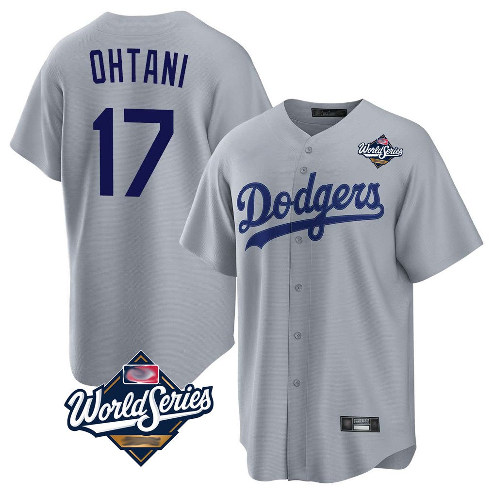 Los Angeles Dodgers #17 Shohei Ohtani Player Gray AmberGomez World Series Game Stitched Jerseys
