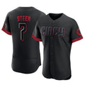 Cincinnati Reds #7 Spencer Steer Player Black AmberGomez City Connect Limited Elite Home Stitched Jerseys