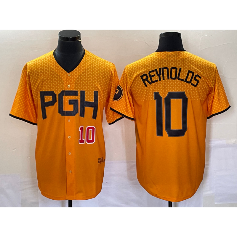 Pittsburgh Pirates #10 Bryan Reynolds Number Gold AmberGomez 2023 City Connect Stitched Jersey 3