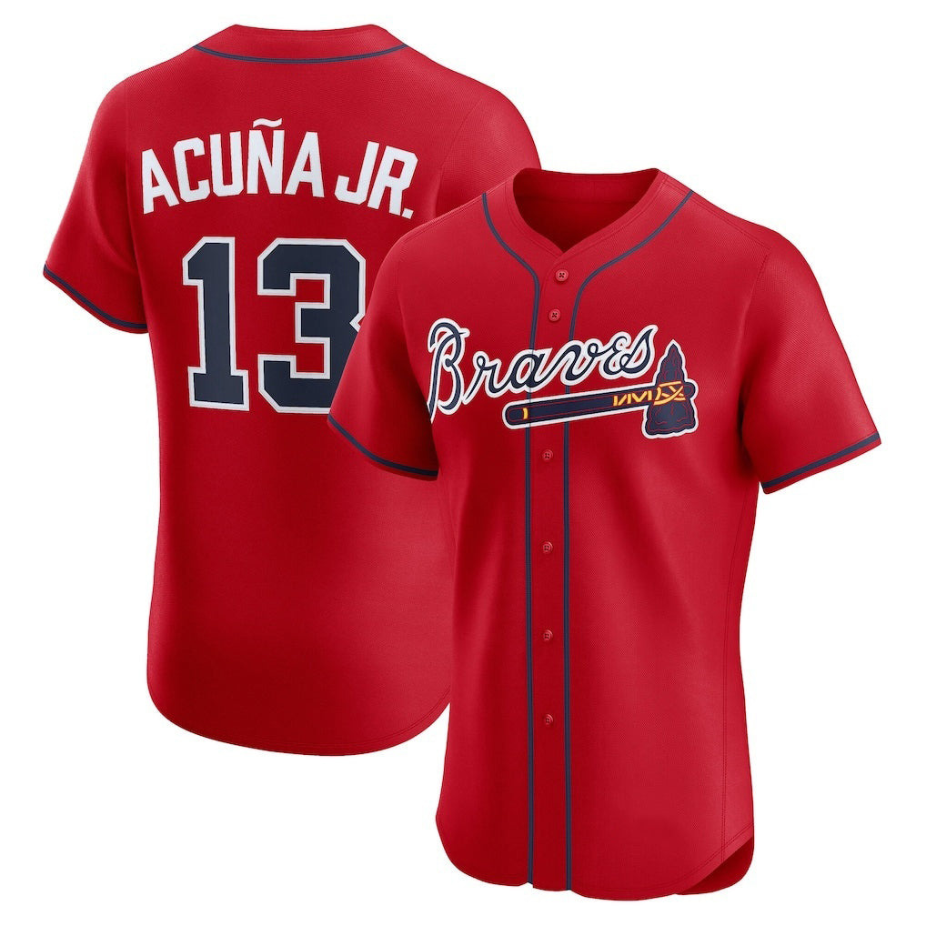 Atlanta Braves #13 Ronald Acu?a Jr. Red AmberGomez Alternate 2 Elite Jersey