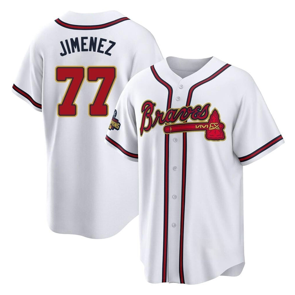 Atlanta Braves #77 Joe Jimenez Player White Gold AmberGomez Home Game Stitched Jerseys