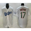 Los Angeles Dodgers #17 Shohei Ohtani White Green AmberGomez Stitched Cool Base Jerseys