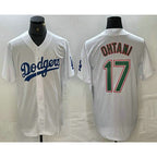 Los Angeles Dodgers #17 Shohei Ohtani White Green AmberGomez Stitched Cool Base Jerseys