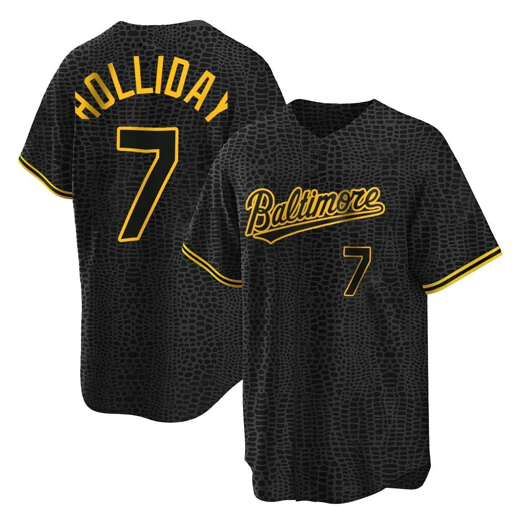 Baltimore Orioles #7 Jackson Holliday Player Black AmberGomez Snake Skin City Home Game Stitched Jerseys