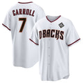 Arizona Diamondbacks #7 Corbin Carroll White AmberGomez 2023 World Series Cool Base Stitched Jersey 2