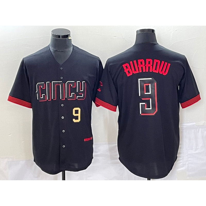 Cincinnati Reds #9 Joe Burrow Number Black AmberGomez 2023 City Connect Cool Base Stitched Jersey 2