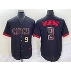 Cincinnati Reds #9 Joe Burrow Number Black AmberGomez 2023 City Connect Cool Base Stitched Jersey 2