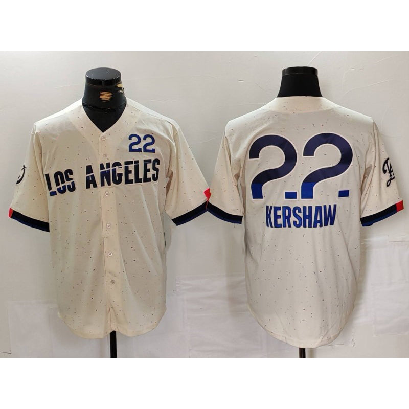 Los Angeles Dodgers #22 Clayton Kershaw Cream AmberGomez 2024 City Connect Limited Jersey