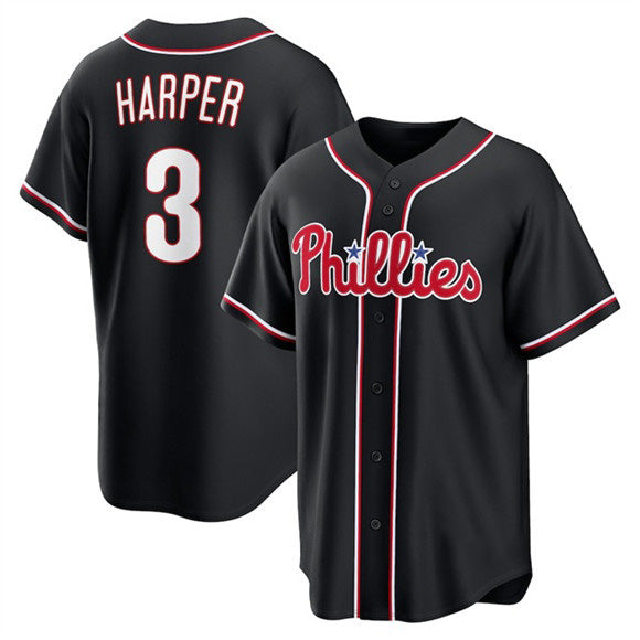 Philadelphia Phillies #3 Bryce Harper Fashion Black AmberGomez Out Stitched Baseball Jersey