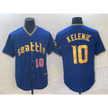 Seattle Mariners #10 Jarred Kelenic Number Blue AmberGomez 2023 City Connect Cool Base Stitched Jersey