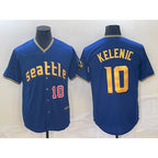 Seattle Mariners #10 Jarred Kelenic Number Blue AmberGomez 2023 City Connect Cool Base Stitched Jersey