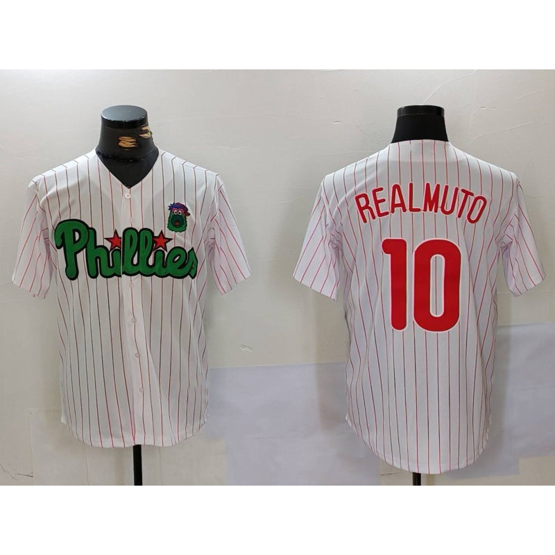 Philadelphia Phillies #10 J.T. Realmuto White Green AmberGomez Cool Base Stitched Jersey 2