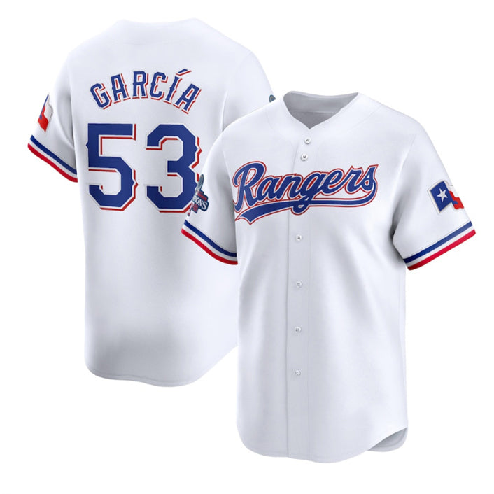 Texas Rangers #53 Adolis Garc¨ªa White AmberGomez 2023 World Series Champions Stitched Jersey