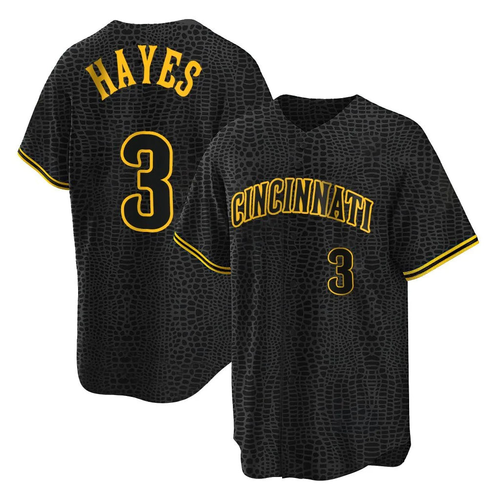 Cincinnati Reds #3 Ke'Bryan Hayes Player Black AmberGomez Snake Skin City Home Stitched Jerseys