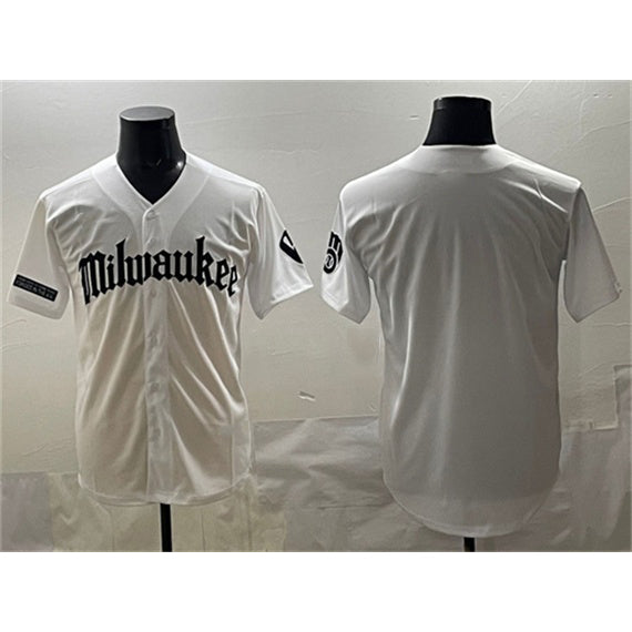 Milwaukee Brewers Blank White AmberGomez 'Gothic 414 Shadows Edition' Vapor Premier Limited Stitched Jersey