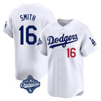 Los Angeles Dodgers #16 Will Smith Player White AmberGomez World Series Meet Limited Home Stitched Jerseys