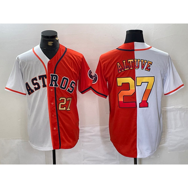 Houston Astros #27 Jose Altuve Number White Orange AmberGomez Split Stitched Jersey