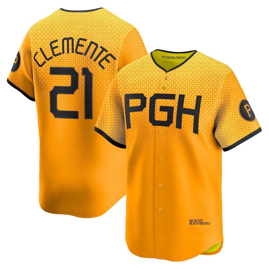 Pittsburgh Pirates #21 Roberto Clemente Gold AmberGomez City Connect Limited Player Jersey