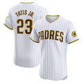 San Diego Padres #23 Fernando Tatis Jr. White AmberGomez Home Elite Jersey