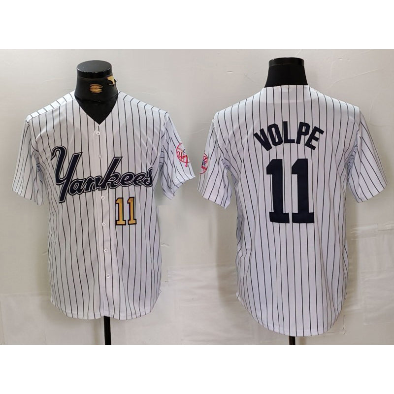New York Yankees #11 Anthony Volpe White AmberGomez Pinstripe Fashion Cool Base Jerseys