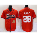 Detroit Tigers #28 Javier Baez Number Orange AmberGomez Cool Base Stitched Jersey