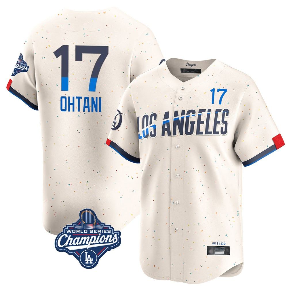 Los Angeles Dodgers #17 Shohei Ohtani Player Cream AmberGomez World Series Meet City Connect Limited Home Stitched Jerseys