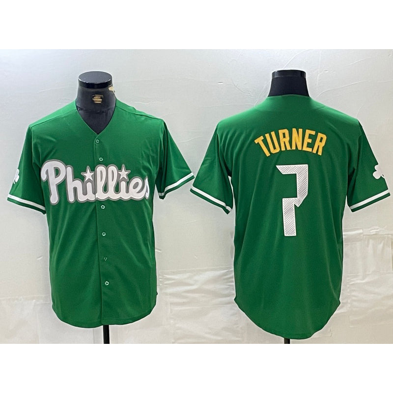 Philadelphia Phillies #7 Trea Turner Kelly Green AmberGomez Cool Base Jersey