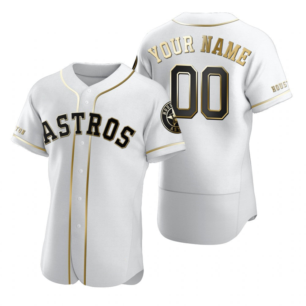 Custom Houston Astros White AmberGomez Stitched Flex Base Golden Edition Jersey