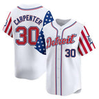 Detroit Tigers #30 Kerry Carpenter White AmberGomez 2025 Independence Day Vapor Premier Limited Stitched Jersey