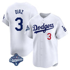 Los Angeles Dodgers #3 Edwin D¨ªaz Player White AmberGomez World Series Meet Limited Home Stitched Jerseys