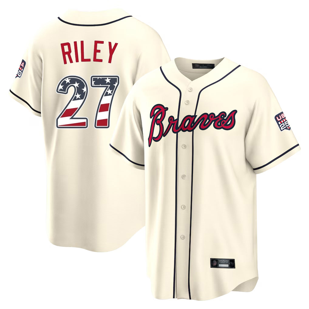 Atlanta Braves #27 Austin Riley Player Cream AmberGomez USA 250 Fourth Of July Limited Home Game Stitched Jerseys