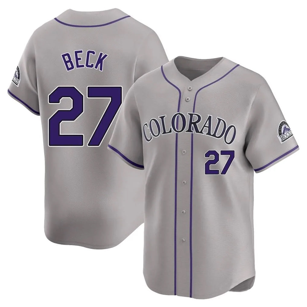 Colorado Rockies #27 Jordan Beck Player Gray AmberGomez Limited Home Stitched Jerseys