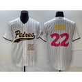 San Diego Padres #22 Juan Soto Number White AmberGomez Pinstripe 2023 City Connect Cool Base Stitched Jersey