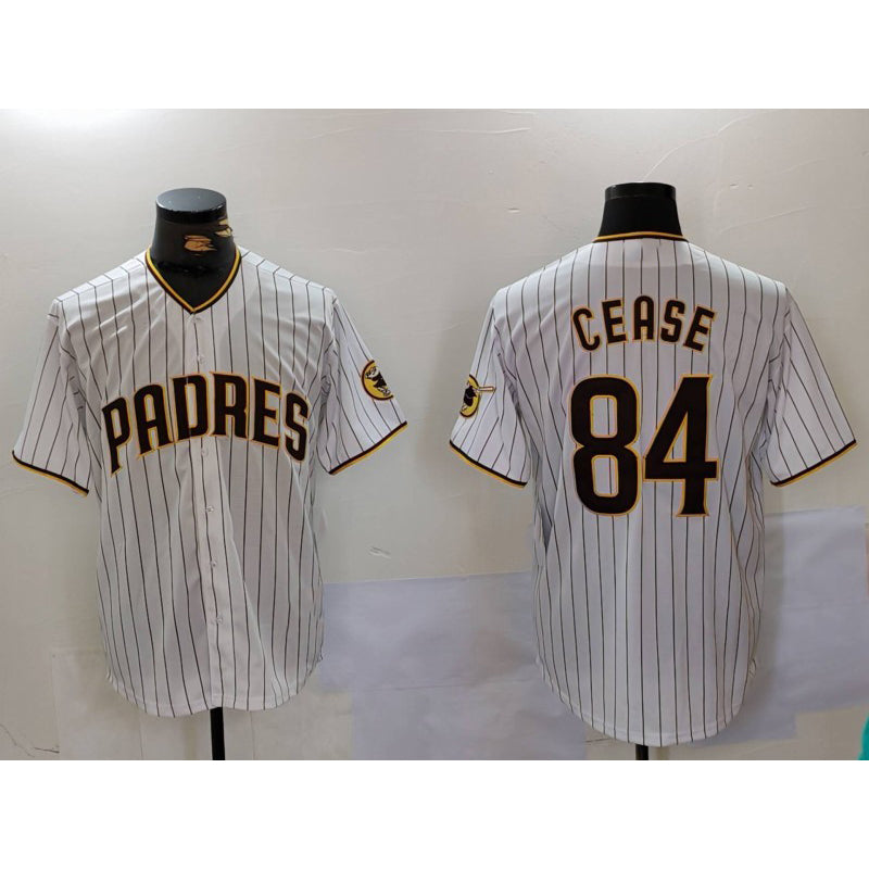 San Diego Padres #84 Dylan Cease White AmberGomez Team Logo Stitched Cool Base Jersey