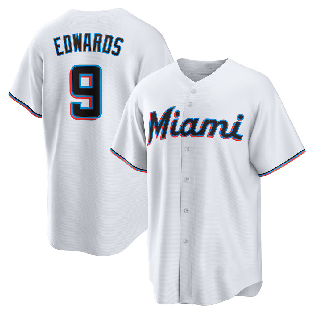 Miami Marlins #9 Xavier Edwards White AmberGomez Home Replica Jersey