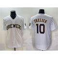 Milwaukee Brewers #10 Sal Frelick White AmberGomez Pinstripe 2025 With Patch Stitched Jersey